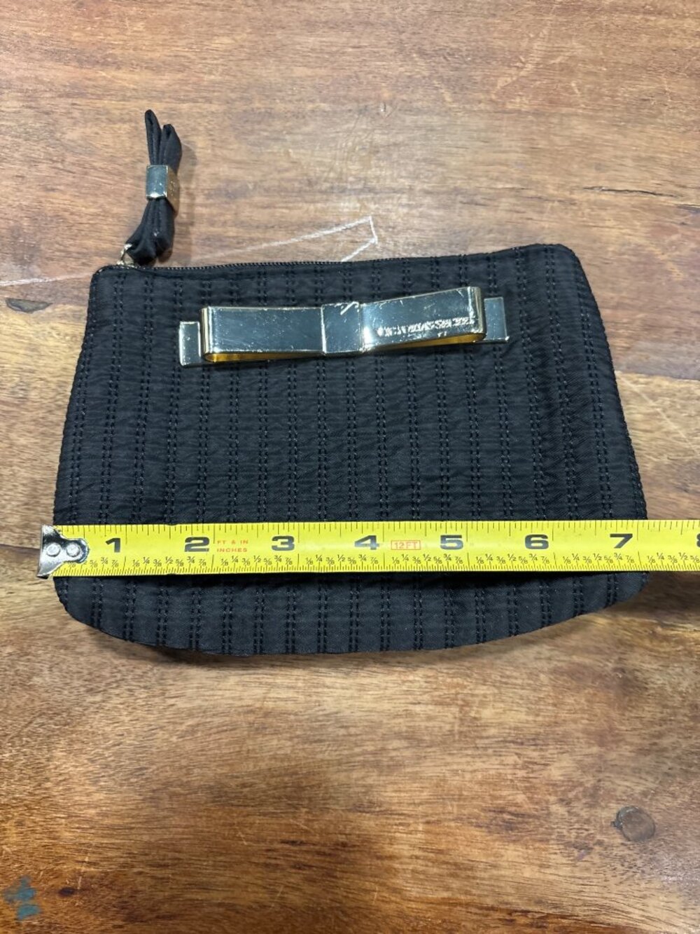 Victorias Secret Black Quilted Bow Accent Makeup Bag Polka Dot Interior Zipper - Picture 6 of 9